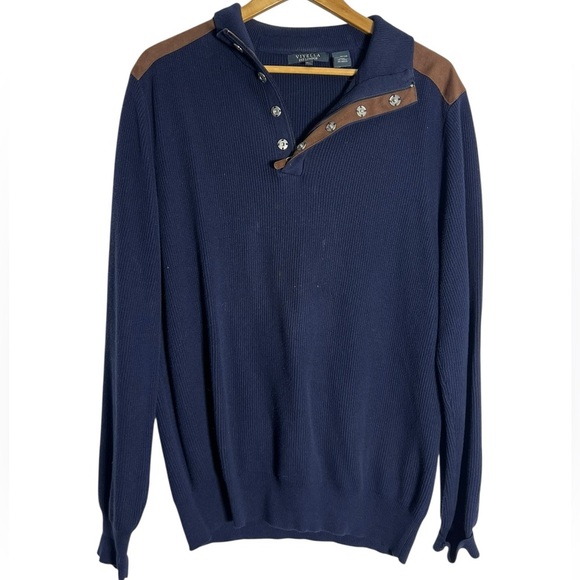 Men's Navy Sweater with Brown Accents - Picture 4 of 5